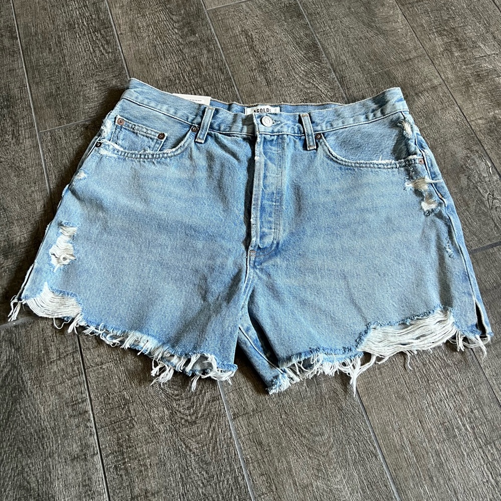 AGOLDE Denim Blue Distressed Women's Shorts